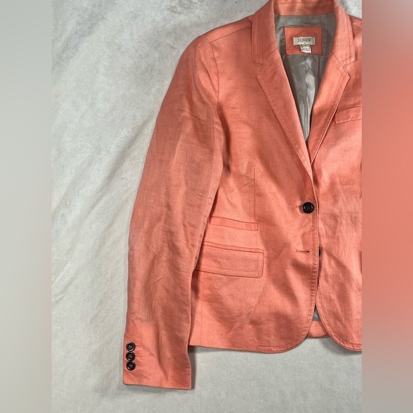 J Crew Size 4 Coral 100% Linen Woman’s Blazer Sport Coat Chic Lightweight Pastel - Picture 5 of 10